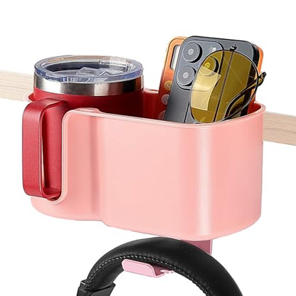 KEMIMOTO 3-in-1 Desk Cup Holder and Headphone Hanger, Fits 18-32 oz Cups - color: Pink