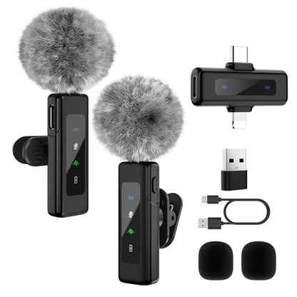 Wireless Mini Microphone for iPhone, Android - 2 Pack Lavalier Microphone for Video Recording,Clip-on Mics Content Creator Microphones for YouTube Tiktok Podcast Vlogging