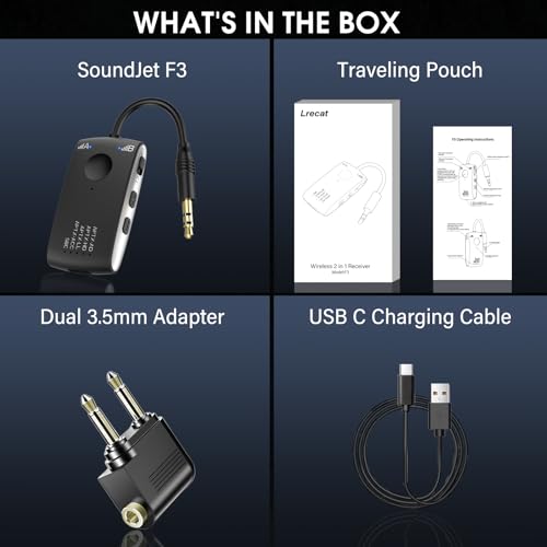 Bluetooth 5.4 Transmitter Receiver for 2 AirPods or BT Devices, Wireless Adapter for Flight, TV, PC and Gym, Switch, Bluetooth Wireless Transmitter with Dual Link AptX Adaptive/Low Latency/HD Audio