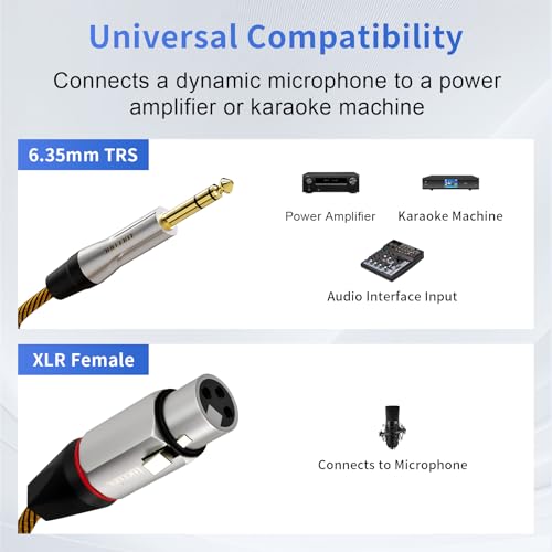 Balanced XLR to 1/4 Inch TRS Audio Cable, Pro Patch Cord for Studio Mixers & Monitors - XLR Female to 6.35mm, 6ft Shielded - size: 6 Feet, style: XLR Female to 6.35mm