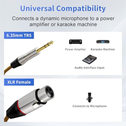 Balanced XLR to 1/4 Inch TRS Audio Cable, Pro Patch Cord for Studio Mixers & Monitors - XLR Female to 6.35mm, 6ft Shielded - size: 6 Feet, style: XLR Female to 6.35mm