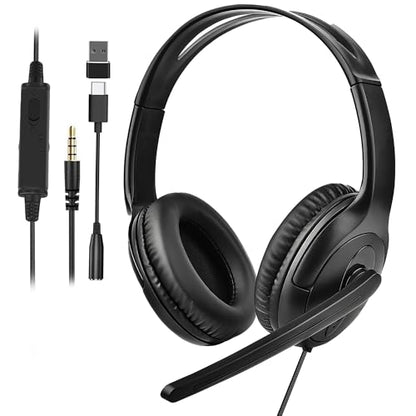 Wired Gaming Headset with Mic for Xbox/PS5/PS4/Switch/PC/Laptop/Tablet/Phone, Over-Ear Headphones with USB-A/C & 3.5mm Jacks/330° Rotating Microphone/In-line Control for Home Office Business Work - style: Double Ear - Vertical Mic