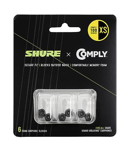 Shure Comply Foam Sleeves 100 Series - Replacement Memory Foam Tips for Shure Sound Isolating Earphones - 6 Pack (3 Pairs), Extra Small (EACYF1-6XS) - size: Extra Small