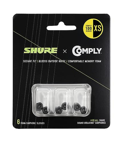 Shure Comply Foam Sleeves 100 Series - Replacement Memory Foam Tips for Shure Sound Isolating Earphones - 6 Pack (3 Pairs), Extra Small (EACYF1-6XS) - size: Extra Small