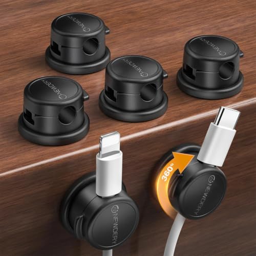 NEWDERY 6pc Magnetic Cable Clips Cord Organizer Cord Holder for Nightstand | Desk Cable Management,360° Rotatable,3M Adhesive Wire Holder,for Home Office Dorm Desk Phone Charger Car Wall,Black - color: Black, size: 6Pack