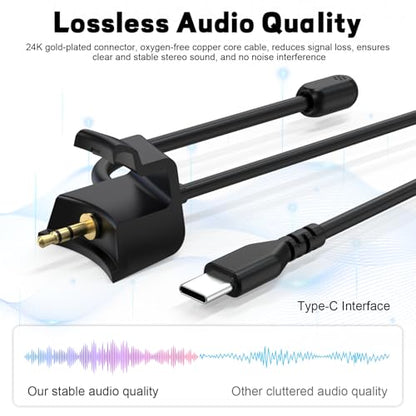 QC35 Boom Microphone Cable, 2.5mm Boom Gaming Microphone Cable with Mute Control for Bose QC35 & QC35 II Headphone, USB C Replacement Audio Cable Cord Boom Mic for iPhone 17/16 Smartphone iPad Tablet