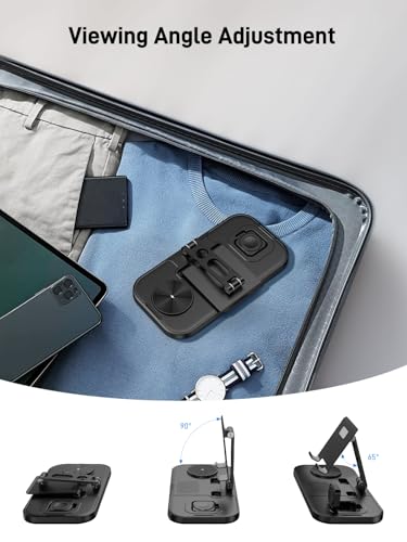 4 in 1 Wireless Charging Station with Stand for iPhone 16/15/14, Apple Watch 10/9/8, AirPods Pro 2 | Foldable Travel Charger | Nightstand Design (Black)