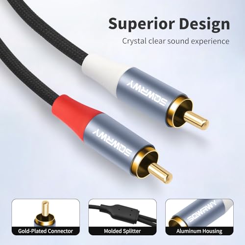 10FT RCA Cables, 2RCA to 2RCA Audio Cable with Gold-Plated Connectors, Dual Shielded– Against Noise (Hum), Nylon Braided Jacket for Home Theater, Stereo Systems, TVs, Musical Instruments 2-Pack