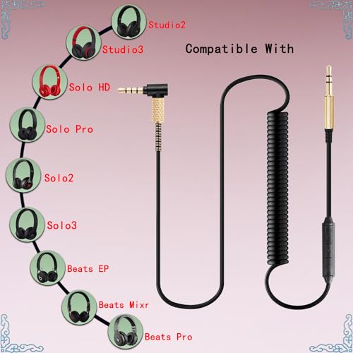 FAAEAL Solo4 Coiled Audio Cable Replacement for Marshall Major3 Major4 Beats Studio3 Solo3 Headsets 3.5mm to 3.5mm in-line Mic Volume Control Headphone Cord 4.2ft-8ft - size: 4.2ft-8ft(new style mic)