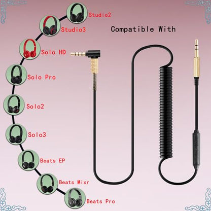 FAAEAL Solo4 Coiled Audio Cable Replacement for Marshall Major3 Major4 Beats Studio3 Solo3 Headsets 3.5mm to 3.5mm in-line Mic Volume Control Headphone Cord 4.2ft-8ft - size: 4.2ft-8ft(new style mic)