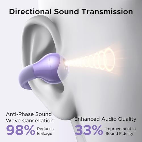 UGREEN HiTune S3 Open Ear Earbuds, Bluetooth 5.4, Clip on Earbuds, Purple | Lightweight, Comfort, Wireless Headphones ENC Clear Calls, 30H Playtime, IPX5 Waterproof, for Driving Running Workout Cycling - color: Purple