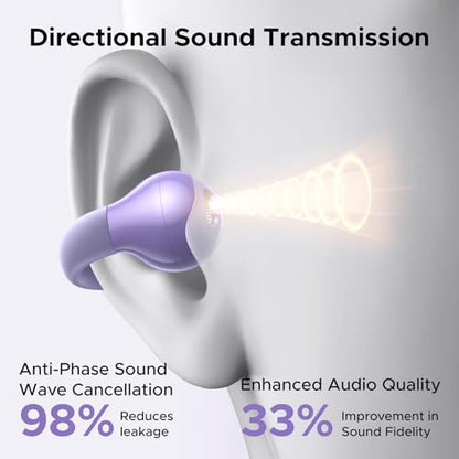 UGREEN HiTune S3 Open Ear Earbuds, Bluetooth 5.4, Clip on Earbuds, Purple | Lightweight, Comfort, Wireless Headphones ENC Clear Calls, 30H Playtime, IPX5 Waterproof, for Driving Running Workout Cycling - color: Purple