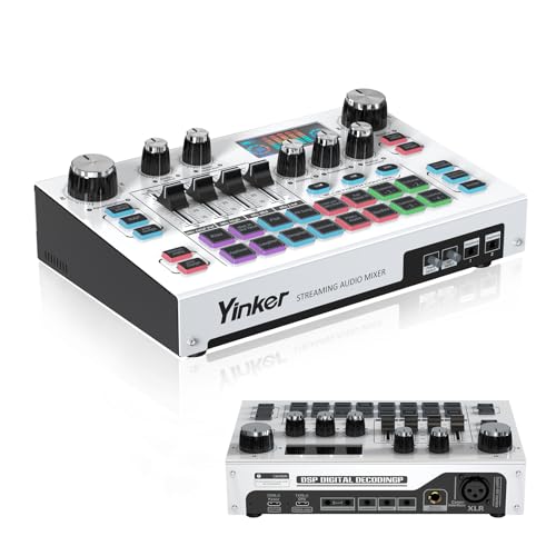 Streaming Audio Mixer, LCD Gaming Audio Mixer Interface, Live Sound Card with Bluetooth, 48V Phantom Power for Live Streaming Podcast, Recording, Gaming