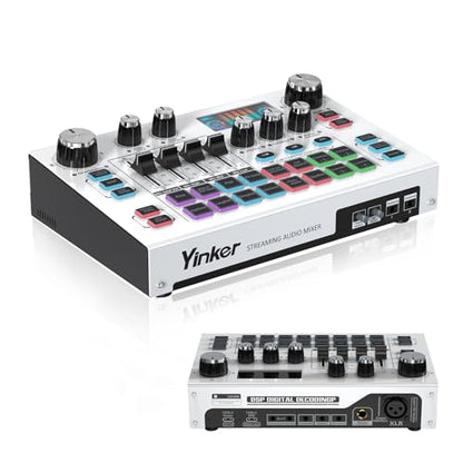 Streaming Audio Mixer, LCD Gaming Audio Mixer Interface, Live Sound Card with Bluetooth, 48V Phantom Power for Live Streaming Podcast, Recording, Gaming