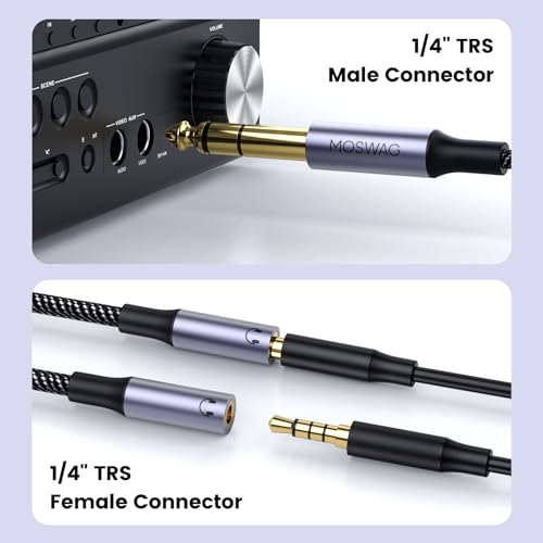 MOSWAG 1/4 inch TRS to Dual 1/8 Female Y Cable,6.35mm to Dual 3.5mm Female | Y Splitter Cable, 1/4 Inch to Dual 1/8 Inch Headphone Adapter Compatible Headphones etc