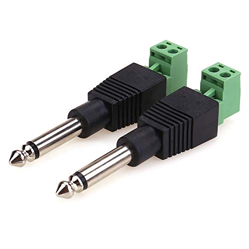 NANYI TS 1/4 Inch Jack, 6.35mm Mono Male Solderless Terminal Plug -2Pack | 6.35mm TS mono male; solderless screw terminal; green body; polarity marked; fits guitar amp speaker mic cable Plug - color: Green - welding free