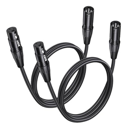 Aqdocvf 2-Pack Premium XLR Cable - 3ft, Male to Female Microphone Cable | Oxygen-Free Copper (OFC) Mic Cord for Speaker Podcast Audio Mixer DMX Effector Amplifier Sound Card, Black - size: 3 Feet