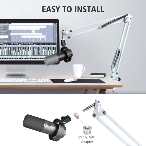 SUNMON White Boom Arm for Fifine K688 - Mic Boom Arm Compatible with Fifine Microphone, Mic Boom Arm with 3/8" to 5/8" Screw Adapter Clip, Microphone Boom Arm with Desk Clamp - color: Mic Arm for Fifine K688-White