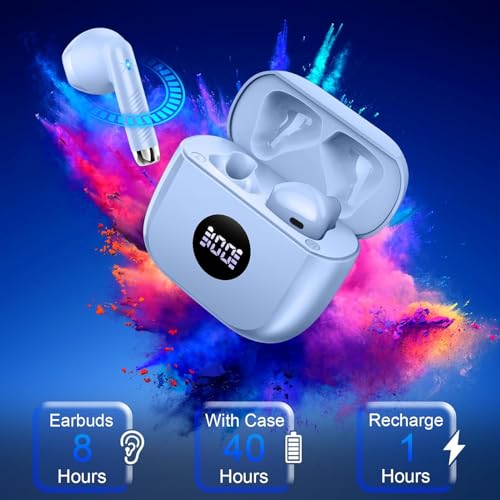 Wireless Earbuds Bluetooth 5.4, LED Power Display Headphones, 6D Stereo | HiFi Stereo Earbuds, In-Ear Noise Cancelling Mic, 40H Playback Mini Case, IP7 Waterproof Sports Earphones, Android iOS - color: Mauve