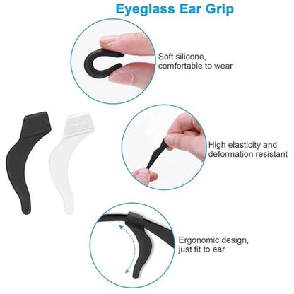 96pcs Anti-Slip Silicone Eyeglass Temple Tips Ear Hook Sleeve Retainer | Stop glasses slipping: soft silicone ear hooks for secure fit, comfort, and retention.