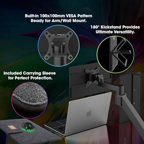 Kado Portable Monitor 15.6'' Ultra-Slim 100% sRGB 1080p IPS Second Display | 180° Kickstand Laptop Monitor 1920x1080, Carrying Case for PC, Mac, Phone, Dex, Xbox, PS5, USB-C & HDMI Connectivity - size: Kickstand