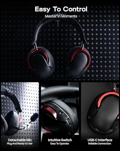 MechLands Aula A700 Wireless Gaming Headset with 7.1 Surround Sound, 50mm Driver, 2.4GHz/BT/Wired, Gaming Headphone with Noise Canceling Mic, RGB Light, 40H Battery, for PS4/PS5/PC/Switch (Black Red) - color: Black Red