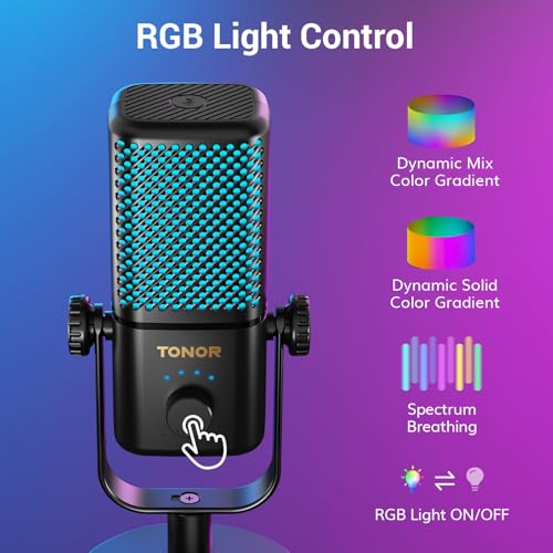 TONOR Gaming Microphone Compatible with Xbox, RGB Condenser Streaming Mic, Low Noise, Gain Control, One Tap Mute, Compatible with Capture Card, 200 cm/78inch Cable, Desktop Stand, Black, TCX3 Flow - color: Black, style: Microphone with Wireless Receiver