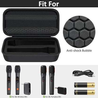 Comecase Wireless Microphone Case for JBL Two Mic System and PartyBox Mic | Custom Foam and Divider Reduce Shifting; Mesh Pocket Keeps Receiver, Adapter and Batteries Together, Black, Case Only - color: Black