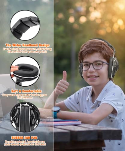 ZOHAN 032 Kids Noise Canceling Headphones - 25dB NRR Kids Ear Protection Earmuffs for School, Monster Jam, Fireworks, Travel, Air Show, Concert, Autism - Black - color: Black