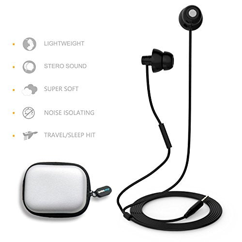 MAXROCK (TM Unique Total Soft Silicon Sleeping Headphones Earplugs Earbuds with Mic for Cellphones,Tablets and 3.5 mm Jack Plug (Black) - color: Black