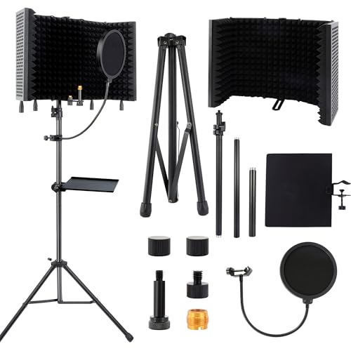 5-Sided Isolation Shield Microphone Stand with Pop Filter