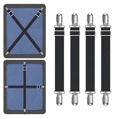 Yoovat Couch Cushion Covers Holder Straps Sofa Couch Covers Sofa Slipcover Holder Clips 10 to 60in(25-160cm) Adjustable Elastic Straps for Sofa Covers Cushion (4 Pcs Black) - color: 4 Pcs Black