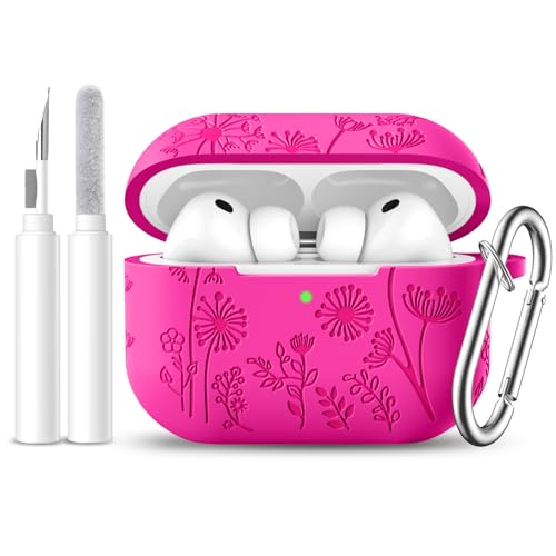 Lerobo for AirPods Pro 3 Case, Flower Engraved Soft Silicone Cover, Rose Pink - color: A-Rose Pink, size: AirPods Pro 3 Case