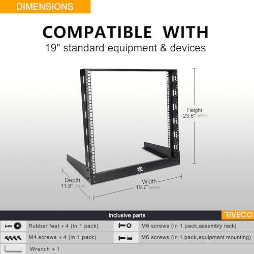 RIVECO 12U Desktop Rack for Audio & Network Devices + RIVECO Rack Screws