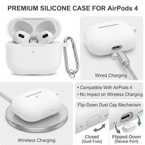 for Airpods 4th Case Cover, Come with Cleaner Kit,Soft Skin Silicone Case Cover with Keychain, Full Protective Case for Men and Women, Compatible with AirPods 4th Generation Case,White - color: B7-White