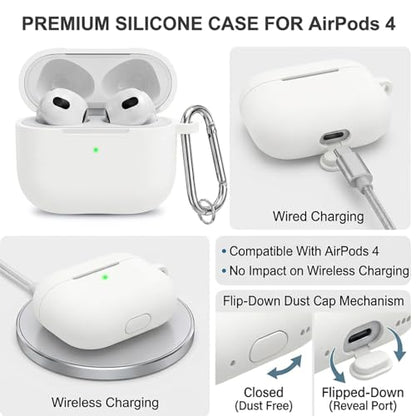 for Airpods 4th Case Cover, Come with Cleaner Kit,Soft Skin Silicone Case Cover with Keychain, Full Protective Case for Men and Women, Compatible with AirPods 4th Generation Case,White - color: B7-White