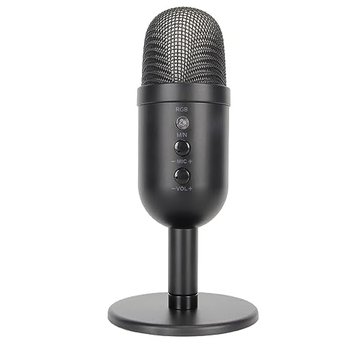 USB Microphone, USB Condenser Microphone with Noise Canceling and RGB Light, Reverb Processing Mic for PC OS X, Plug and Play Computer Mic with Headphone