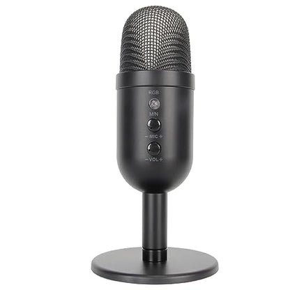 USB Microphone, USB Condenser Microphone with Noise Canceling and RGB Light, Reverb Processing Mic for PC OS X, Plug and Play Computer Mic with Headphone