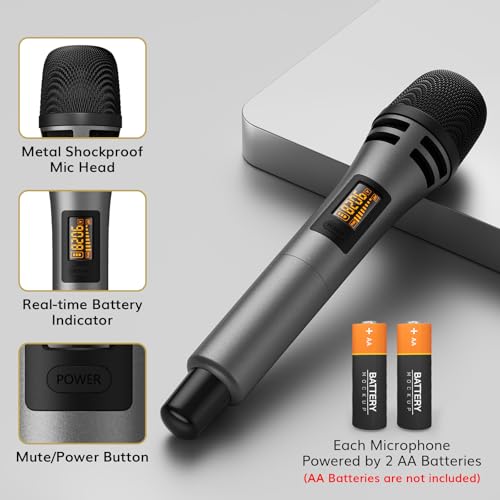 TONOR Wireless Microphones, 4 UHF Karaoke Microphone System, Microfonos Inalambricos with Rechargeable Receiver, Cordless Dynamic Mics Set for Singing, Wedding, Party, 60 m/200ft TW361, 4 Mics Grey - style: 4 Mic Grey