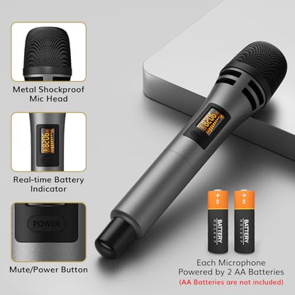 TONOR Wireless Microphones, 4 UHF Karaoke Microphone System, Microfonos Inalambricos with Rechargeable Receiver, Cordless Dynamic Mics Set for Singing, Wedding, Party, 60 m/200ft TW361, 4 Mics Grey - style: 4 Mic Grey