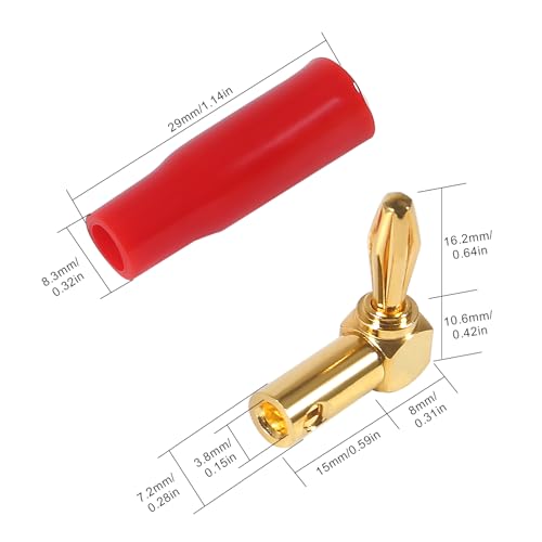 6 Pairs 4mm Speaker Banana Plugs Right Angle 24k Gold Plated 90 Degree Speaker Banana Connector(6 Pairs/12 Pcs)