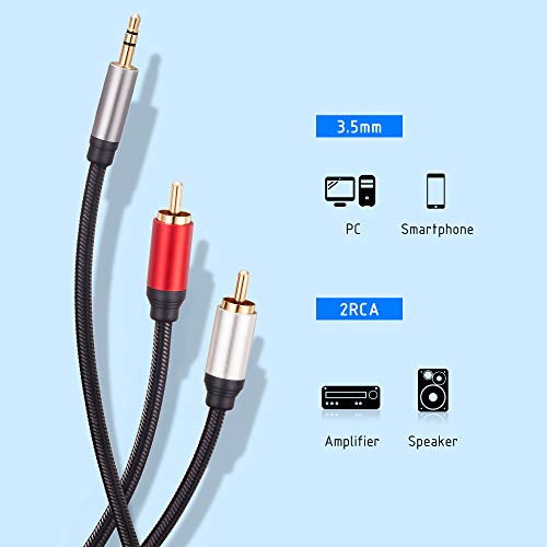 RCA Cable 10Ft, 3.5mm Male to 2RCA Male Stereo Audio Adapter Cable Nylon Braided AUX RCA Y Cord for Smartphones, MP3, Tablets, Speakers, HDTV and More(10Ft/3M) - size: 10 ft