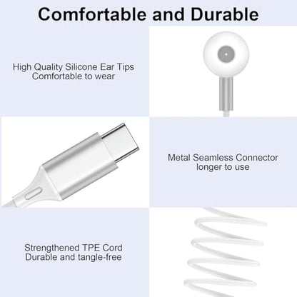 Wired Earbuds USB C Headphones for iPhone 17e 17 Pro Max Air 16e 16 Plus 16 Pro Max 15,Wired in-Ear Earphones USBC iPhone 17 Ear Buds with in-Line Microphone Call Control for Samsung S26 Ultra S25 FE - color: White