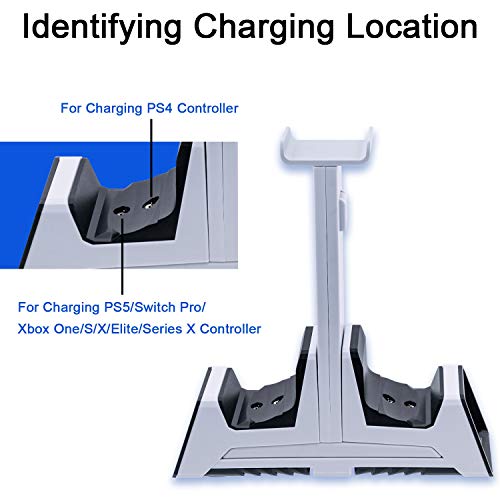 Mcbazel Dual Charging Station with Headset Holder for PS5, Fast Charging Dock with LED Indicator for PS5/ PS4/ Switch Pro/Switch2/ Xbox One/Xbox One Slim/Xbox Elite/Xbox Series X&S Controllers