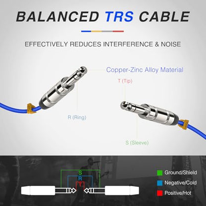 Phenyx Pro 4-Channel 1/4-Inch TRS Snake Cable 10 ft PCBL-QR4IN1-10 | 4-in-1 Color-Coded Design, 24 AWG OFC Copper, Balanced TRS to TRS, Guitar, Bass, Amp - size: 10 Feet