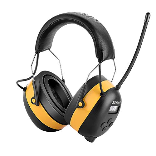 ZOHAN AM/FM Radio Headphone with Digital Display,Ear Protection Noise Reduction Earmuffs,Comfortable Hearing Protector - color: Yellow, style: Radio+gel Ear Pads