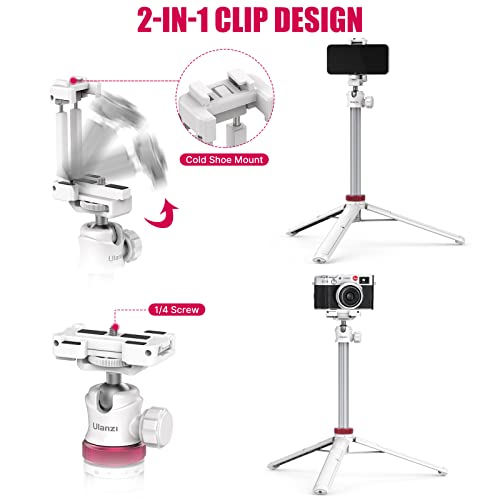 ULANZI MT-44 Extendable Phone Tripod, 59" Portable Selfie Stick Vlog White | 2-in-1 Phone Clip, Cold Shoe, Tripod Stand w 1/4" Screw, 360° Ball Head, Camera Tripod for DJI Pocket 4 Luna Sony Video Live - color: WHITE