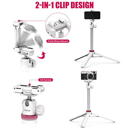 ULANZI MT-44 Extendable Phone Tripod, 59" Portable Selfie Stick Vlog White | 2-in-1 Phone Clip, Cold Shoe, Tripod Stand w 1/4" Screw, 360° Ball Head, Camera Tripod for DJI Pocket 4 Luna Sony Video Live - color: WHITE