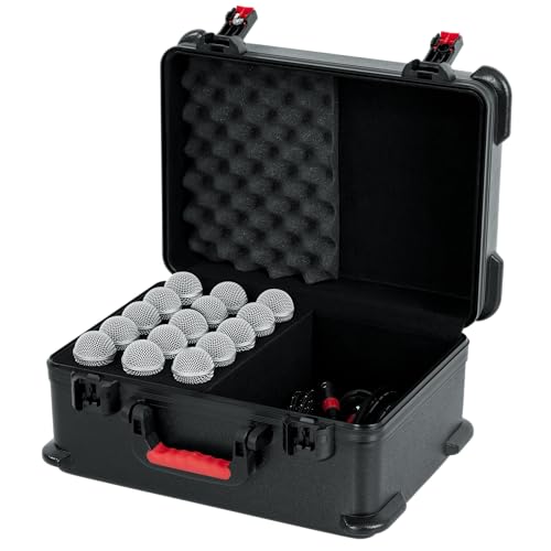 Gator Cases Molded Flight Case to Hold Up to (15) Wired Microphones with TSA Approved Locking Latch and Cable Storage; (GTSA-MIC15) - style: (15) Wired Mics With Storage
