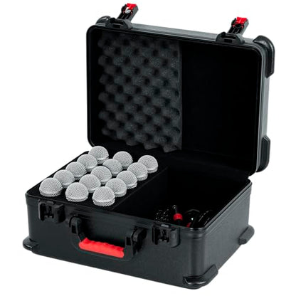 Gator Cases Molded Flight Case to Hold Up to (15) Wired Microphones with TSA Approved Locking Latch and Cable Storage; (GTSA-MIC15) - style: (15) Wired Mics With Storage